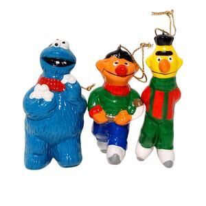 Vintage Ceramic Sesame Street Christmas Holiday Ornaments Muppets 3 Pcs Figurine